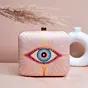 Woman Beige Based Evil Eye Printed Clutch