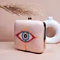 Woman Beige Based Evil Eye Printed Clutch