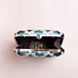 Woman White Based Teal Leaf Pattern Printed Clutch