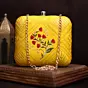 Women Yellow And Red Floral Embroidery Clutch
