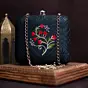 Woman Black And Red Floral Embroidery Clutch