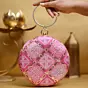 Woman Pink And Golden Sequins Round Party Clutch