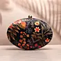 Woman Orange Floral And Leaves Printed Oval Clutch