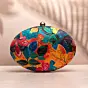 Woman Multicolor Batik Leaves Printed Oval Clutch
