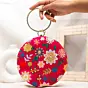 Woman Red Floral Embroidery Round Clutch