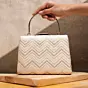 Women White And Golden Zigzag Embroidery Clutch