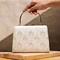 Women White Sequins And Thread Embroidery Clutch