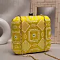 Woman Yellow And White Thread Embroidery Clutch