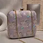 Women Lavender Floral Thread Embroidery Clutch