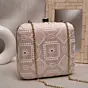 Women Pink And White Thread Embroidery Clutch
