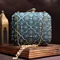 Woman Marine Blue Embroidery Party Clutch