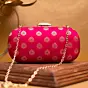 Women Pink Brocade Fabric Party Clutch