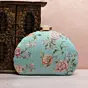 Women Turquoise Floral Printed Zari Embroidery Clutch