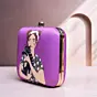Women Glam Girl and Cat Printed Clutch With Vibrant Purple Background