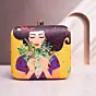 Women Fancy Floral Princess Printed Clutch on Bright Yellow Background