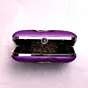 Women Glam Girl and Cat Printed Clutch With Vibrant Purple Background