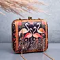Woman Black Based Flamingo Printed Clutch
