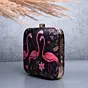 Woman Black Based Pink Flamingo Printed Clutch