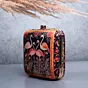 Woman Black Based Flamingo Printed Clutch