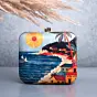 Woman Blue Based Beach Scene Printed Clutch