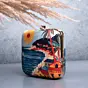 Woman Blue Based Beach Scene Printed Clutch