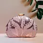 Women Pink Leaf Pattern Sequins Embroidery Clutch