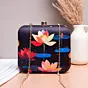 Woman Black Based Multicolored Lotus Printed Clutch