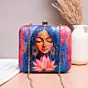 Women Multicolored Indian Woman Portrait Printed Clutch