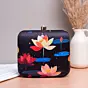 Woman Black Based Multicolored Lotus Printed Clutch