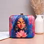 Women Multicolored Indian Woman Portrait Printed Clutch