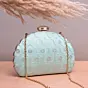Woman Light Blue Based Sequins Embroidery Clutch