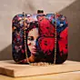 Woman Red Butterfly Portrait Printed Clutch