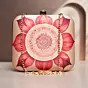 Woman Biege And Red Flower Printed Clutch