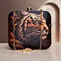 Woman Black Based Tiger Printed Clutch