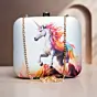 Woman White Based Unicorn Printed Clutch