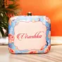 Women Blue Based Floral Printed Customized Clutch