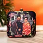 Women Black Based Floral Printed Customized Clutch