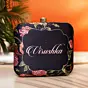 Women Black Based Floral Printed Customized Clutch