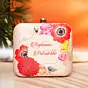 Woman Beige Based Floral Printed Customized clutch