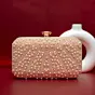 Women Peach Stripe Pearl Beaded Evening Clutch