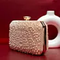 Women Peach Stripe Pearl Beaded Evening Clutch