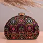 Woman Black Based Pink Threadwork Embroidery Clutch