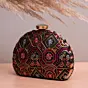 Woman Black Based Pink Threadwork Embroidery Clutch