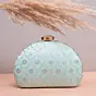 Woman Light Blue Based Sequins Embroidery Clutch