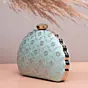 Woman Light Blue Based Sequins Embroidery Clutch