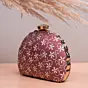 Woman Rosy Brown Based Floral Embroidery Clutch