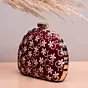 Women Maroon Based White Floral Embroidery Clutch