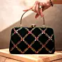 Women Dark Green Embroidery Party Clutch