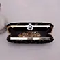 Women Black Based Golden Floral Sequins Embroidery Clutch