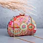 Woman Pink Floral Printed Golden Zari Embroidery Clutch